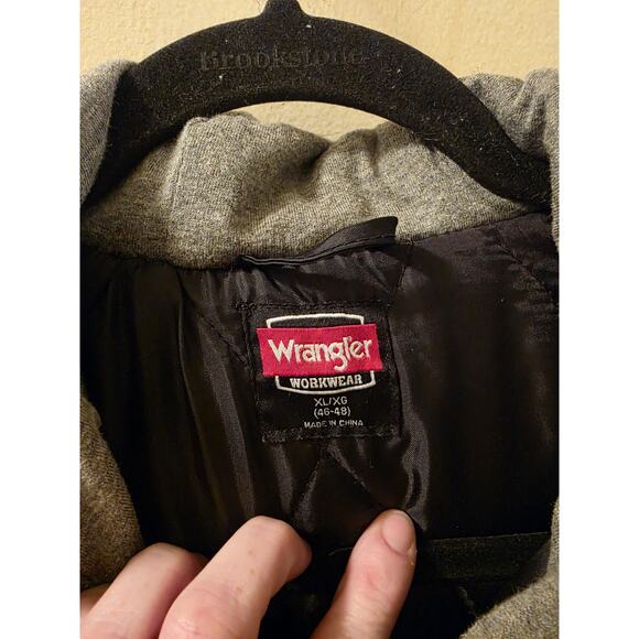 Wrangler Workwear Jacket Mens Blue Hooded Chore Coat Quilt Lined Snap Zip XL - Picture 5 of 9